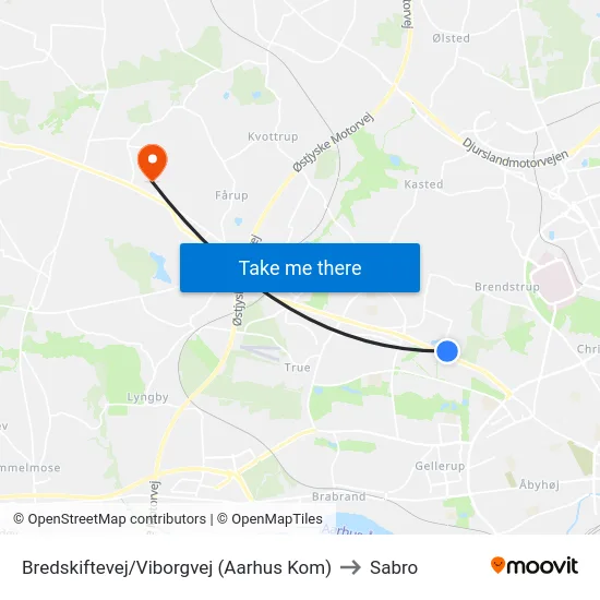 Bredskiftevej/Viborgvej (Aarhus Kom) to Sabro map