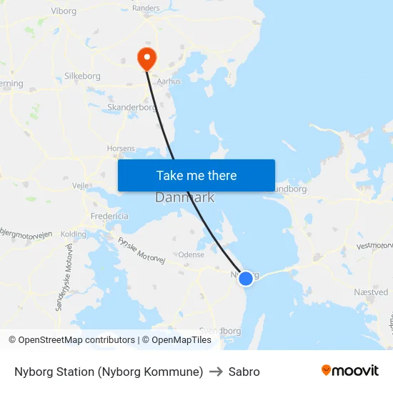 Nyborg Station (Nyborg Kommune) to Sabro map
