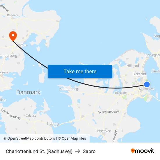 Charlottenlund St. (Rådhusvej) to Sabro map