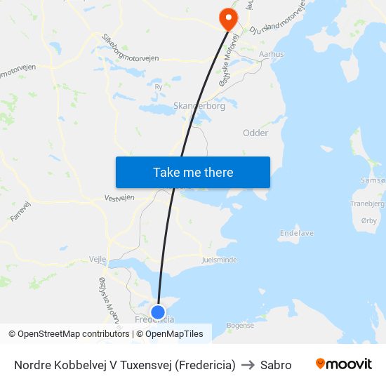 Nordre Kobbelvej V Tuxensvej (Fredericia) to Sabro map