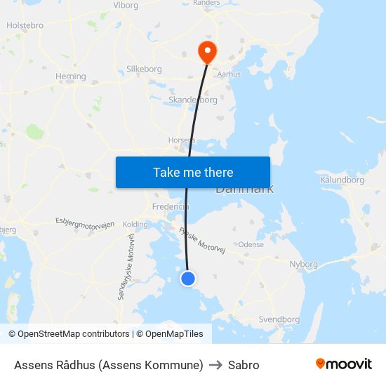 Assens Rådhus (Assens Kommune) to Sabro map