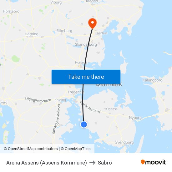 Arena Assens (Assens Kommune) to Sabro map