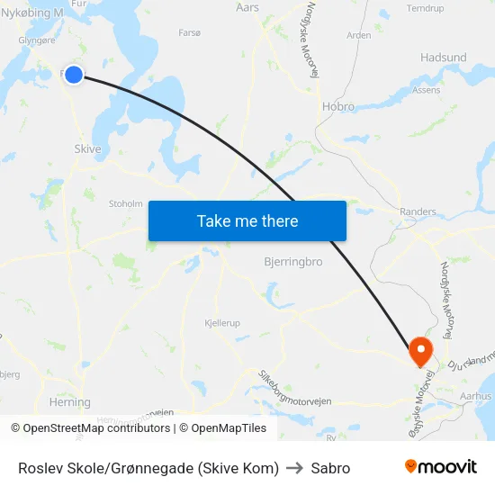 Roslev Skole/Grønnegade (Skive Kom) to Sabro map