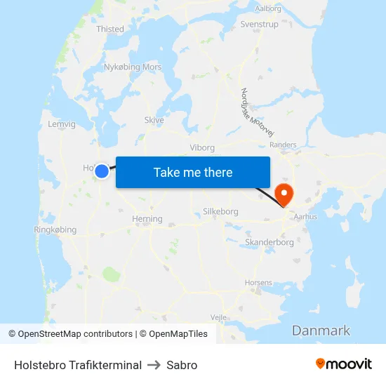 Holstebro Trafikterminal to Sabro map