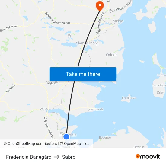 Fredericia Banegård to Sabro map