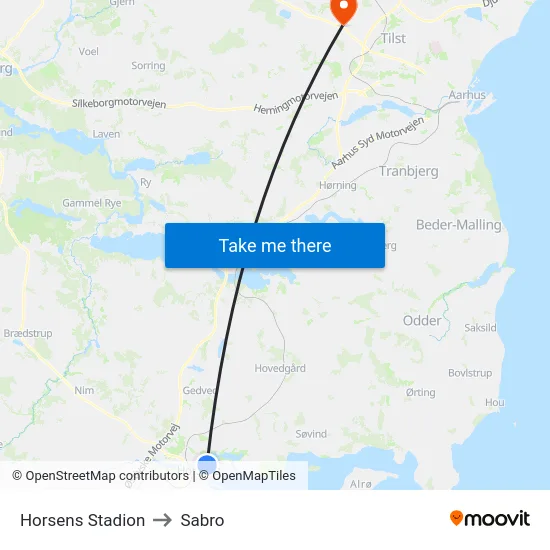 Horsens Stadion to Sabro map