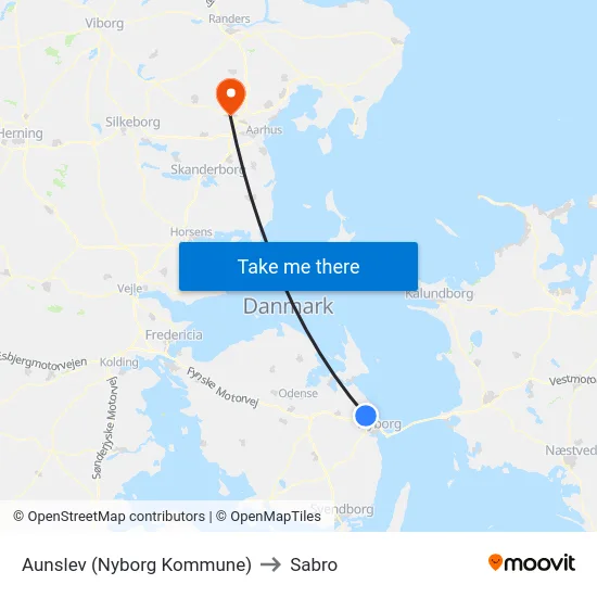 Aunslev (Nyborg Kommune) to Sabro map