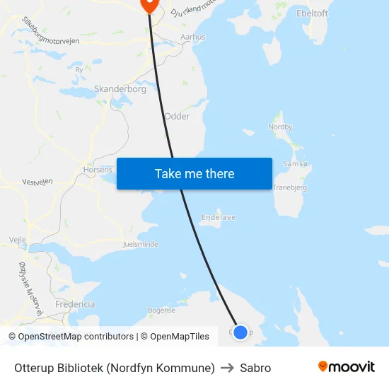 Otterup Bibliotek (Nordfyn Kommune) to Sabro map