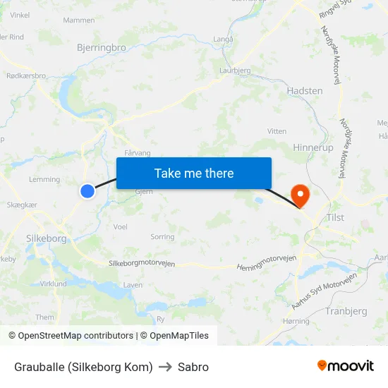 Grauballe (Silkeborg Kom) to Sabro map