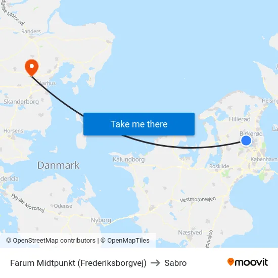 Farum Midtpunkt (Frederiksborgvej) to Sabro map