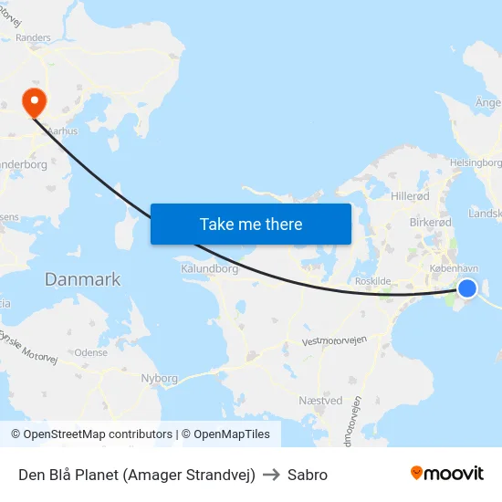 Den Blå Planet (Amager Strandvej) to Sabro map