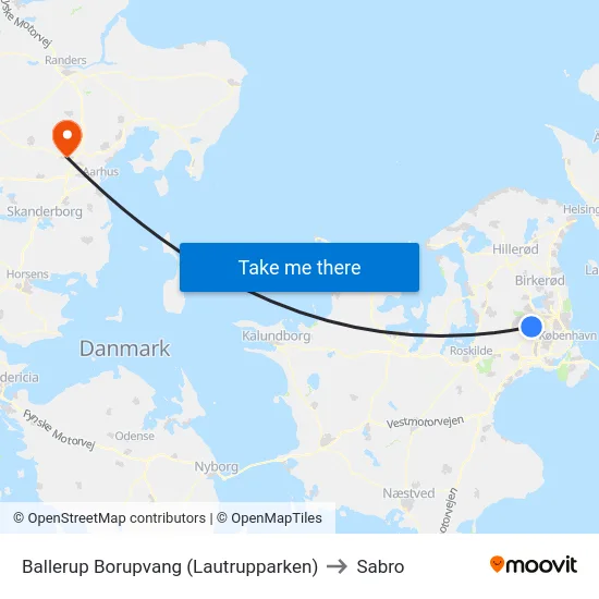 Ballerup Borupvang (Lautrupparken) to Sabro map