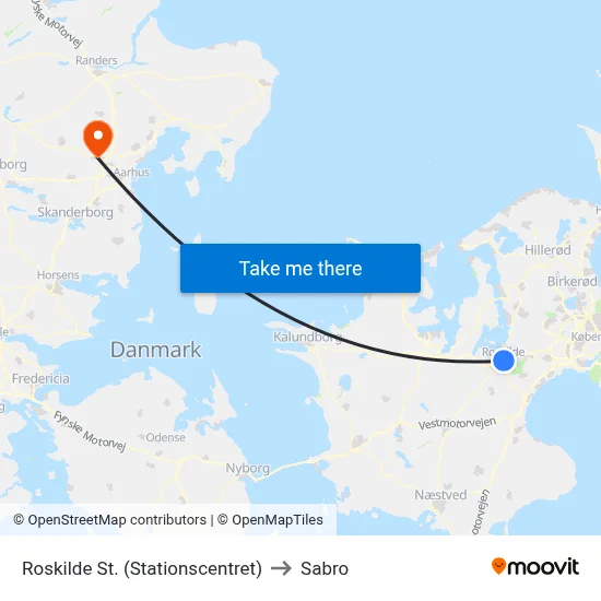 Roskilde St. (Stationscentret) to Sabro map