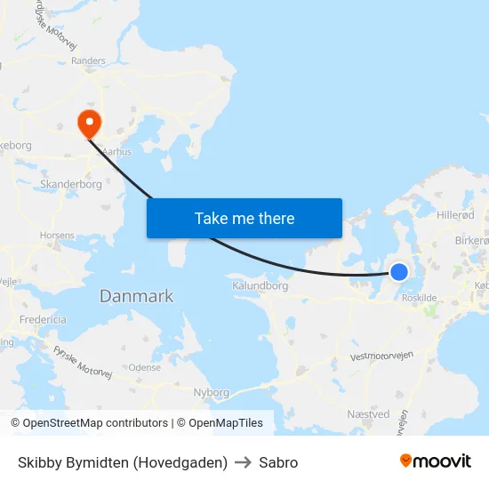 Skibby Bymidten (Hovedgaden) to Sabro map