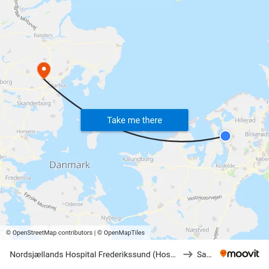 Nordsjællands Hospital Frederikssund (Hospitalvej) to Sabro map
