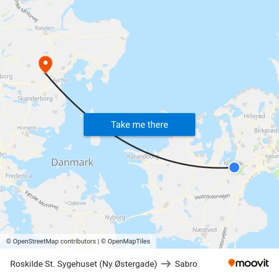 Roskilde St. Sygehuset (Ny Østergade) to Sabro map