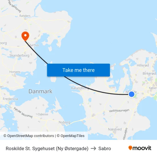 Roskilde St. Sygehuset (Ny Østergade) to Sabro map