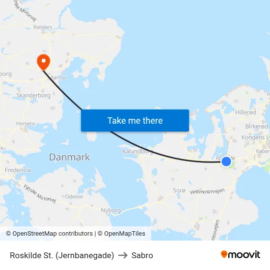 Roskilde St. (Jernbanegade) to Sabro map