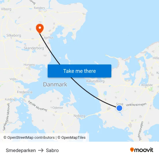Smedeparken to Sabro map