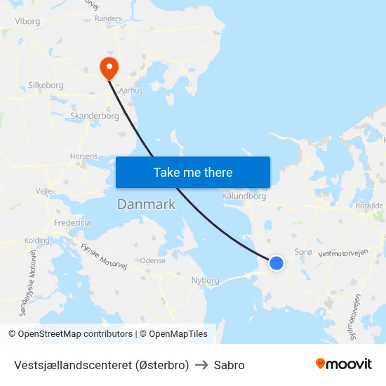 Vestsjællandscenteret (Østerbro) to Sabro map