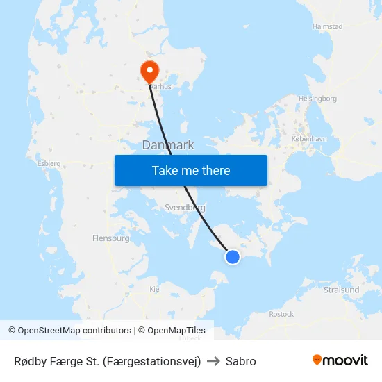 Rødby Færge St. (Færgestationsvej) to Sabro map