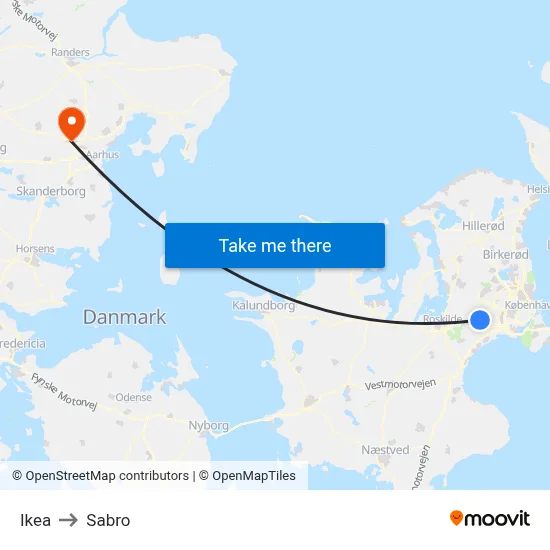 Ikea to Sabro map