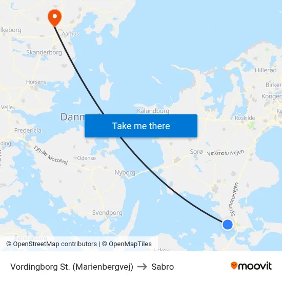 Vordingborg St. (Marienbergvej) to Sabro map