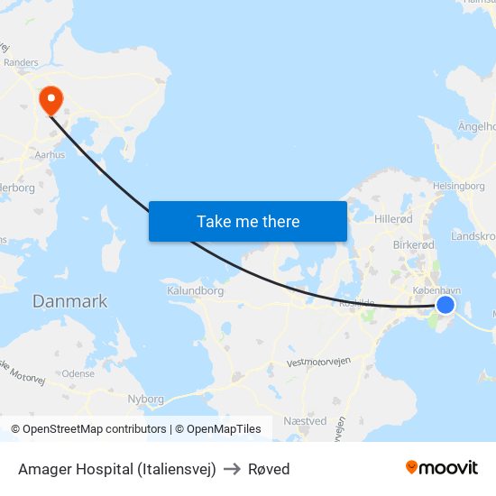 Amager Hospital (Italiensvej) to Røved map