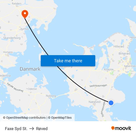 Faxe Syd St. to Røved map