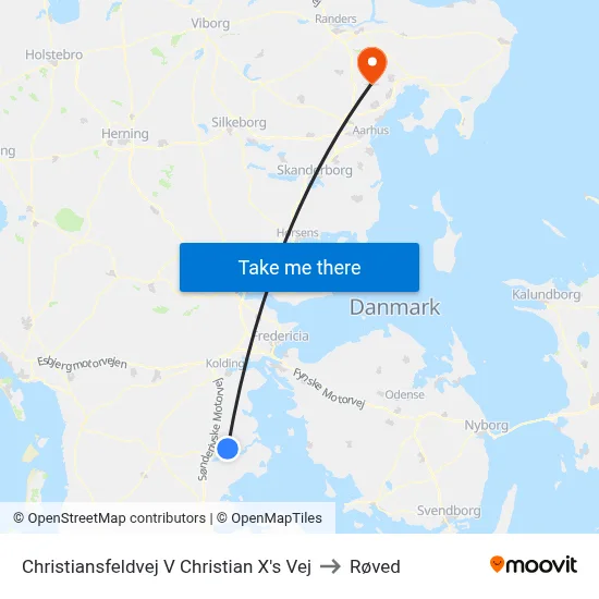 Christiansfeldvej V Christian X's Vej to Røved map