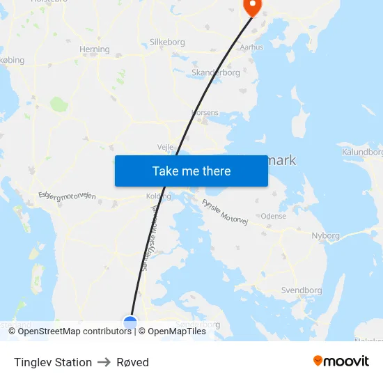 Tinglev Station to Røved map