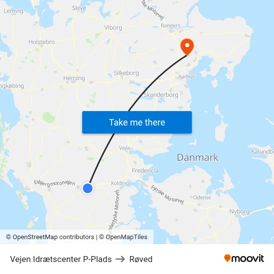 Vejen Idrætscenter P-Plads to Røved map