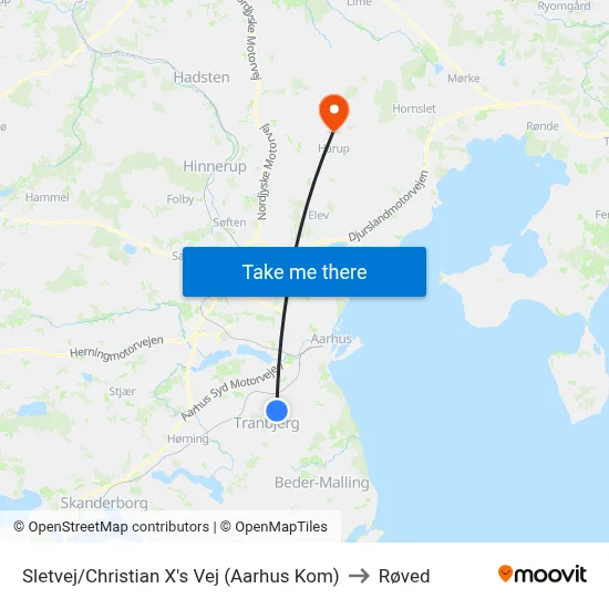 Sletvej/Christian X's Vej (Aarhus Kom) to Røved map