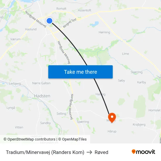 Tradium/Minervavej (Randers Kom) to Røved map