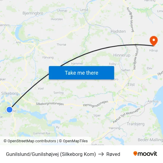 Gunilslund/Gunilshøjvej (Silkeborg Kom) to Røved map