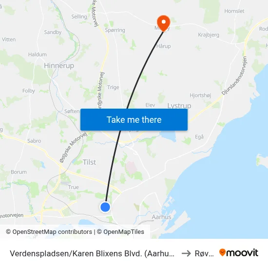 Verdenspladsen/Karen Blixens Blvd. (Aarhus Kom) to Røved map