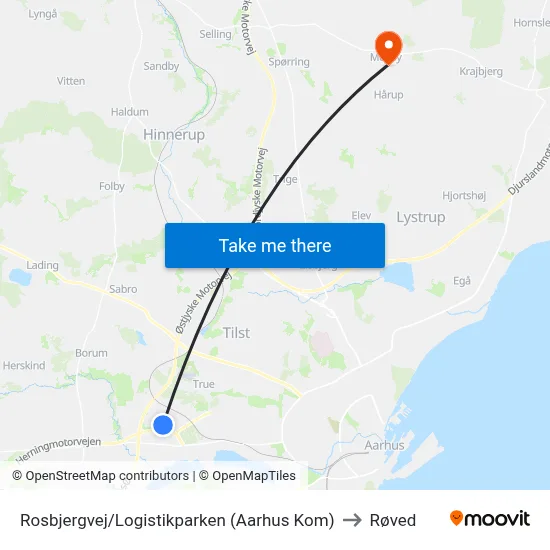 Rosbjergvej/Logistikparken (Aarhus Kom) to Røved map
