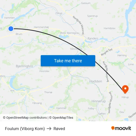 Foulum (Viborg Kom) to Røved map
