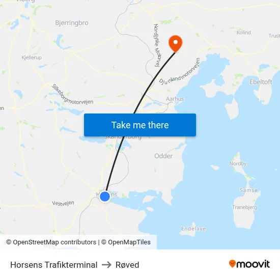 Horsens Trafikterminal to Røved map