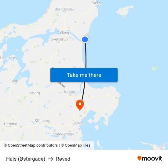 Hals (Østergade) to Røved map