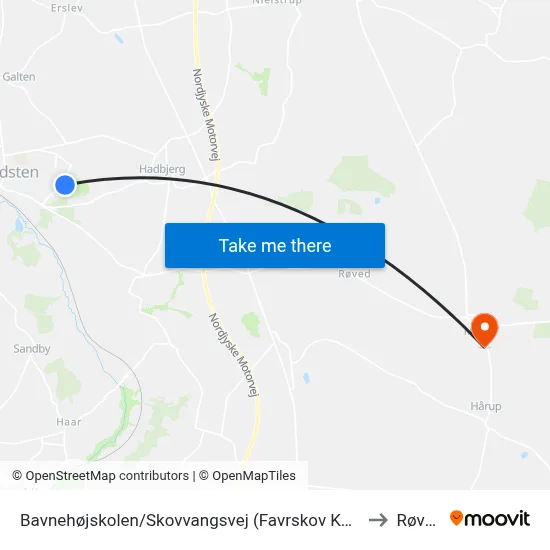 Bavnehøjskolen/Skovvangsvej (Favrskov Kom) to Røved map