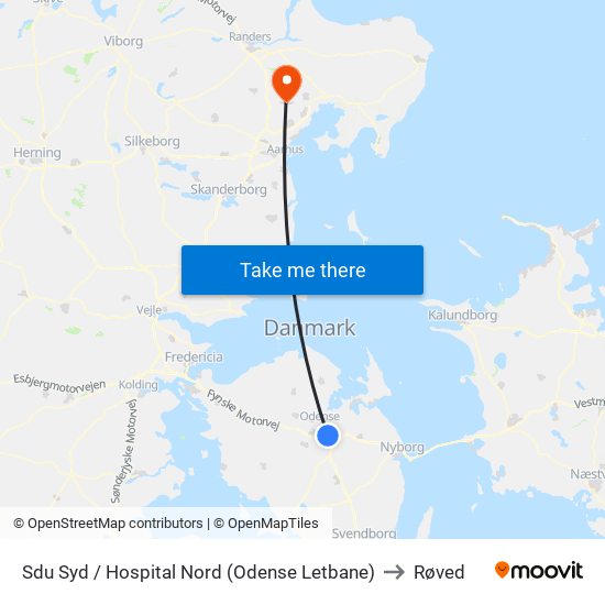Sdu Syd / Hospital Nord (Odense Letbane) to Røved map