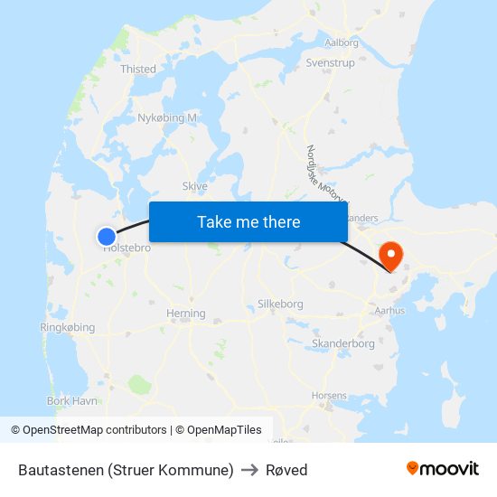 Bautastenen (Struer Kommune) to Røved map