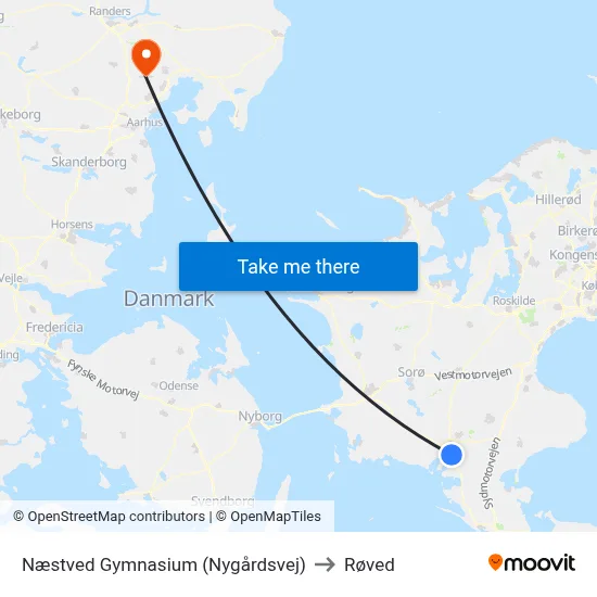 Næstved Gymnasium (Nygårdsvej) to Røved map