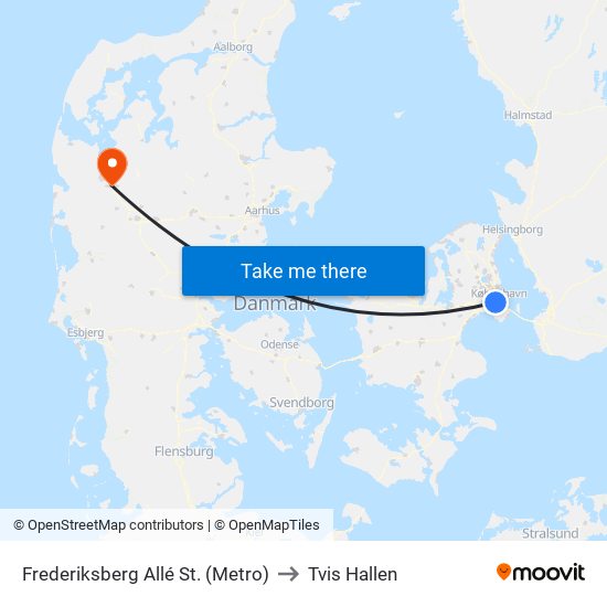 Frederiksberg Allé St. (Metro) to Tvis Hallen map