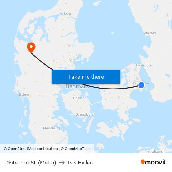 Østerport St. (Metro) to Tvis Hallen map