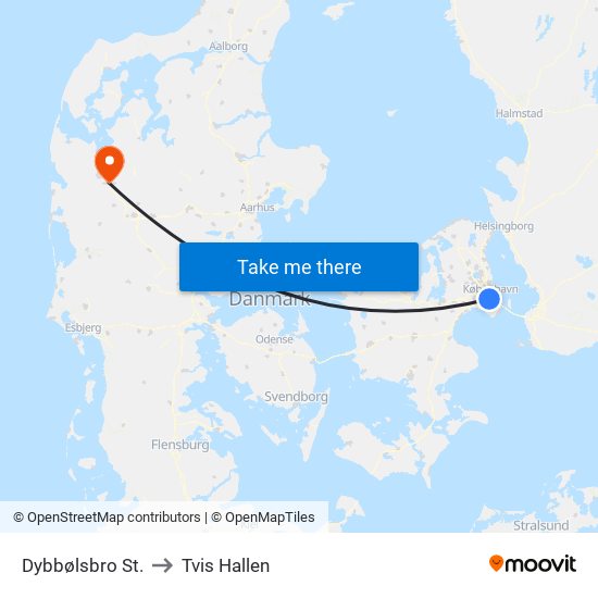 Dybbølsbro St. to Tvis Hallen map