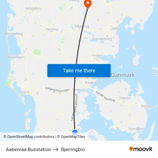 Aabenraa Busstation to Bjerringbro map