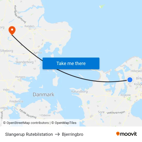 Slangerup Rutebilstation to Bjerringbro map