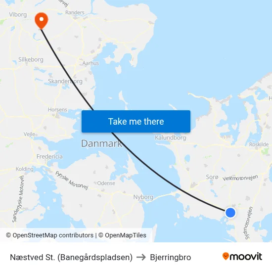 Næstved St. (Banegårdspladsen) to Bjerringbro map